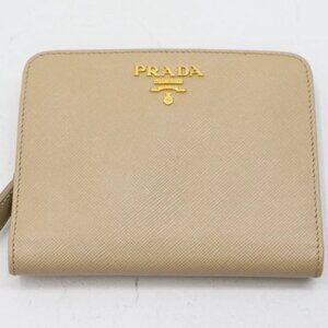 PRADA Folded Wallet Saffiano Leather Beige